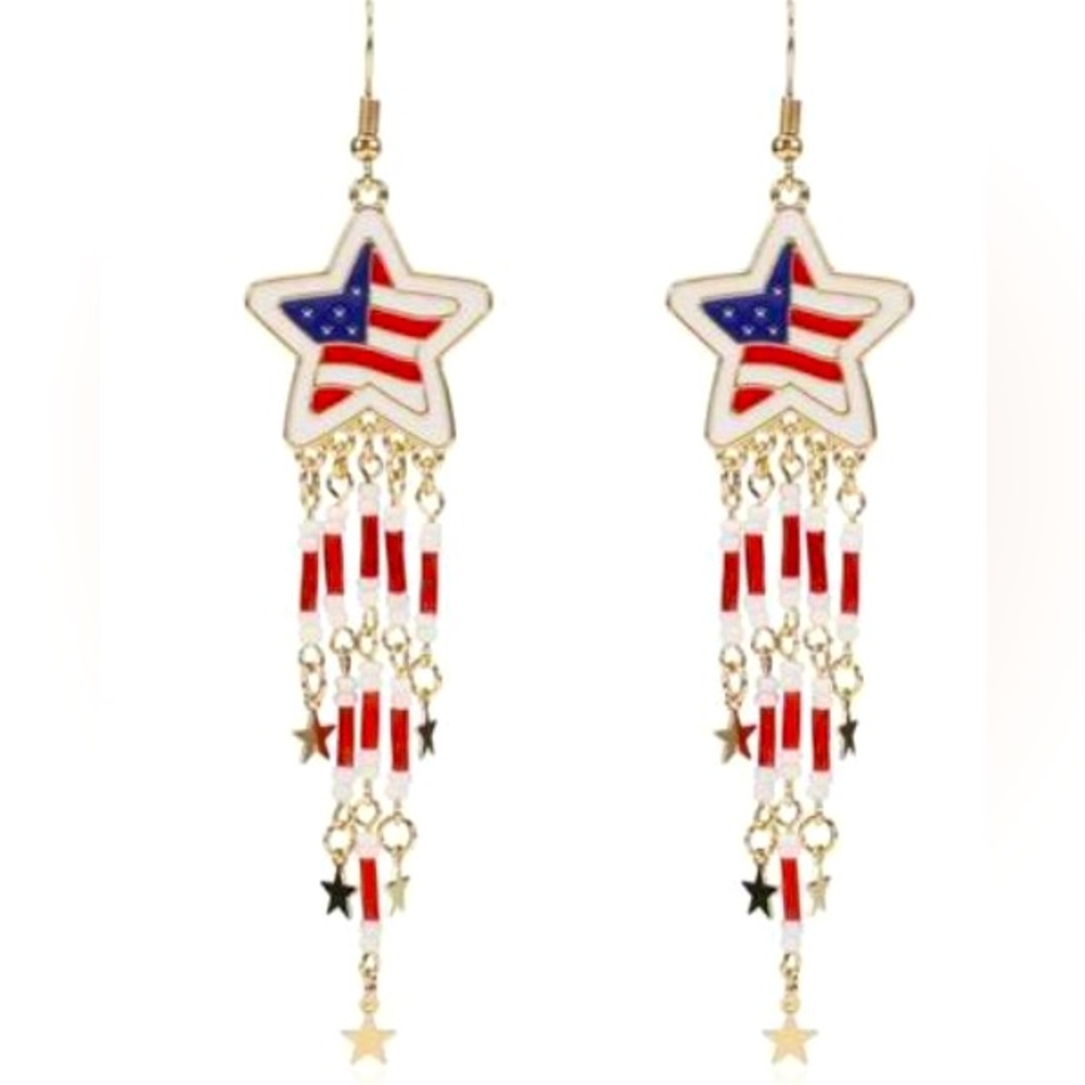 American Flag Star Dangle Earrings